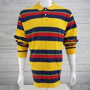 Ralph Lauren Polo Shirt Yellow Red Blue Stripe RUGBY Player